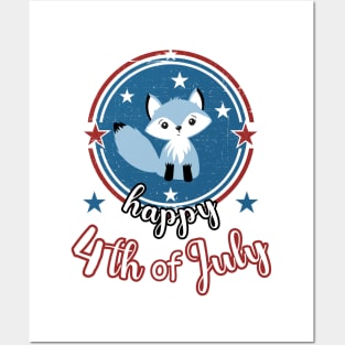 Retro Happy 4th of July Patriot Fox Posters and Art